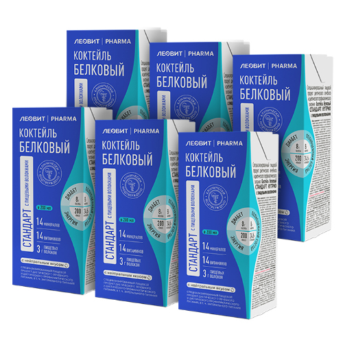 Набор из 6 уп. ЛЕОВИТ PHARMA коктейль белковый стандарт нутрио с пищевыми волокнами 200 мл
