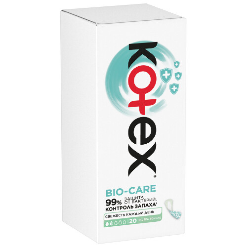 Kotex прокладки ежедневные с антибактериальным слоем внутри экстра тонкие bio-care 20 шт.