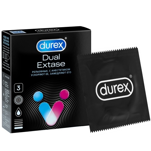 Презервативы Durex Dual Extase рельефные с анестетиком