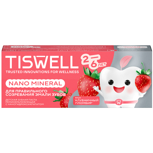 Tiswell зубная паста реминерализующая с наногидроксиапатитом детская с 2 лет 60 гр/клубничный пломбир