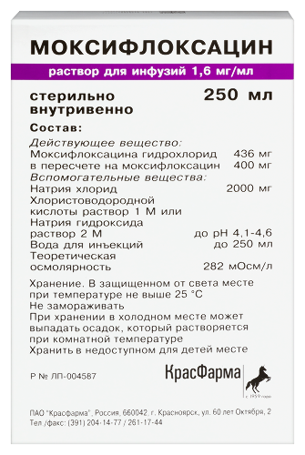 Моксифлоксацин 1,6 мг/мл раствор для инфузий 250 мл контейнер 1 шт.