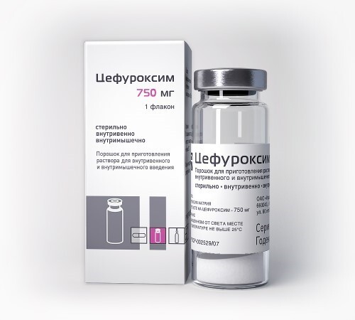 Цефуроксим 750 мг порошок для приготовления раствора для внутривенного и внутримышечного введения флакон