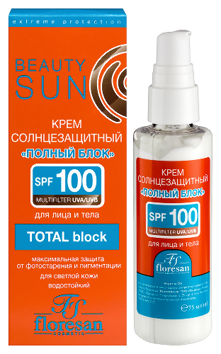 Купить Floresan beauty sun солнцезащитный крем «полный блок» spf100 75 мл цена