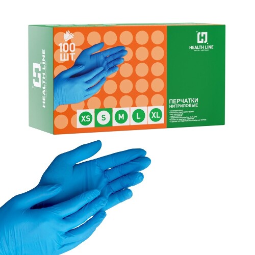 Купить Перчатки медицинские смотровые/процедурные health line нитриловые нестерильные неопудренные текстурирован на пальцах s 50 пар/синий цена