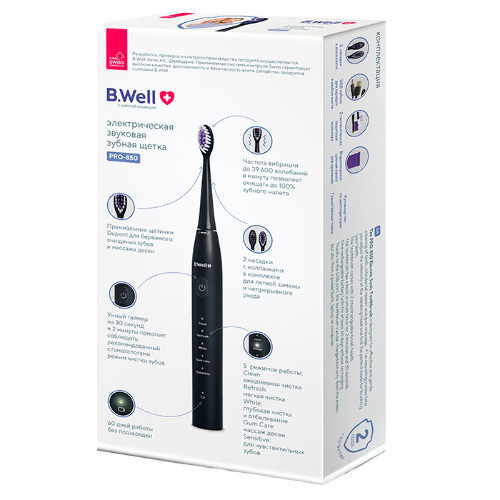 B well зубная щетка звуковая электрическая pro-850/черная