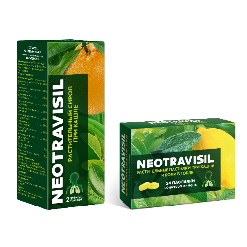 Набор Neotravisil растительные пастилки лимон 24 шт+Neotravisil растительный сироп апельсин 100мл