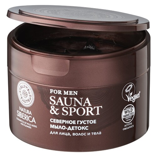 Natura siberica sauna&sport for men мыло-детокс для волос лица и тела густое северное 250 мл