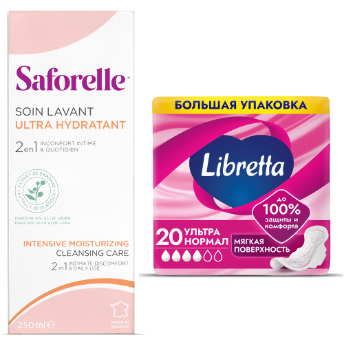 Набор Сафорель гель д/интим гиг интенсивное увлажнение 250мл + Libretta прокладки ультра нормал  №20 со скидкой