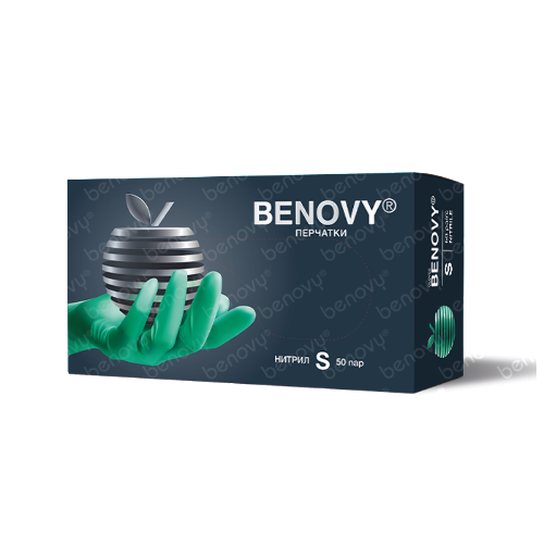 Перчатки смотровые benovy нитриловые нестерильные неопудренные текстурированные на пальцах хлорированные s 50 шт. пар/зеленый/