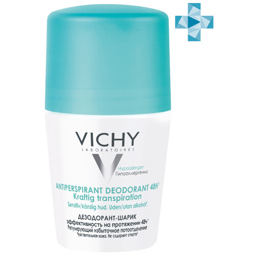 Купить Vichy Шариковый дезодорант-антиперспирант, регулирующий избыточное потоотделение для женщин и мужчин, защита от запаха пота до 48 часов, 50 мл цена