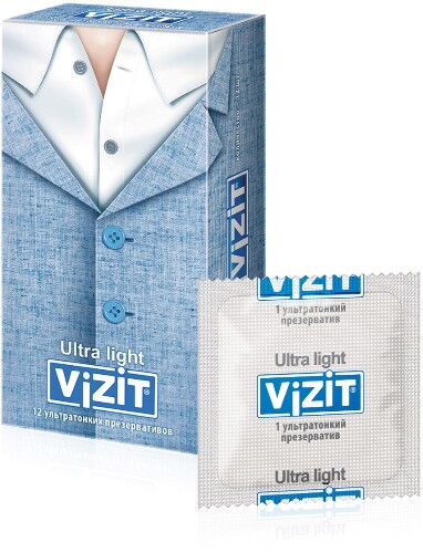 Набор Vizit гель-лубрикант Natural увлажняющий 50 мл + Vizit презерватив ultra light ультратонкие 12 шт.