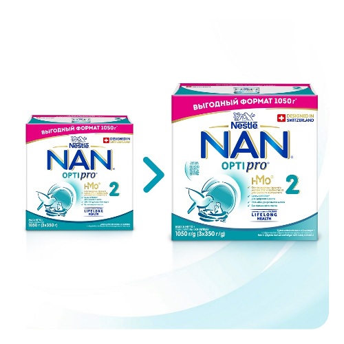 Nan 2 optipro с олигосахаридами 2fl смесь сухая для детей с 6 мес 1050 гр