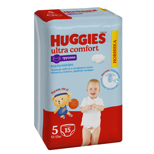 Купить Подгузники трусики Huggies для мальчиков 12-17кг 5 размер 15 шт цена