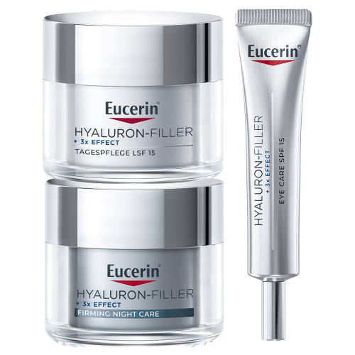 Набор EUCERIN HYALURON-FILLER: КРЕМ ДЛЯ ДНЕВНОГО УХОДА ЗА СУХОЙ ЧУВСТВИТЕЛЬНОЙ КОЖЕЙ SPF15 50МЛ + КРЕМ ДЛЯ УХОДА ЗА КОЖЕЙ НОЧНОЙ АНТИВОЗРАСТНОЙ 50МЛ + КРЕМ ДЛЯ УХОДА ЗА КОЖЕЙ ВОКРУГ ГЛАЗ 15МЛ