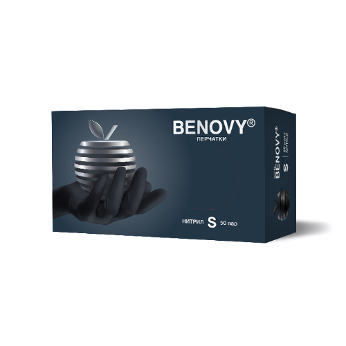 Купить Перчатки смотровые benovy нитриловые нестерильные неопудренные текстурированные на пальцах хлорированные s 50 шт. пар/черный цена