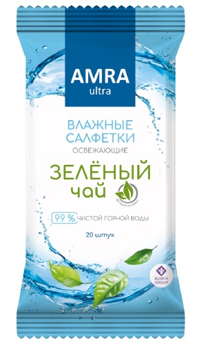 Amra салфетки влажные освежающие 20 шт./зеленый чай