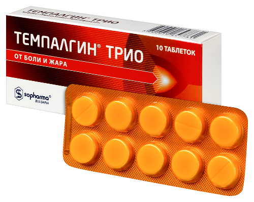 Темпалгин трио 50 мг + 250 мг + 150 мг 10 шт. таблетки