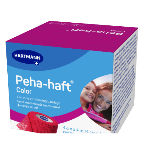 Бинт peha-haft color 4 смх4 м/красный когезивный эластичный фиксирующий