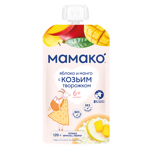Мамако пюре из яблок и манго с козьим творожком 120 гр