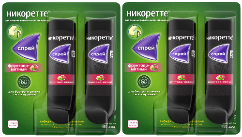 Набор - НИКОРЕТТЕ® Спрей фруктово-мятный 1 мг/доза 2 шт х 2, при отказе от курения