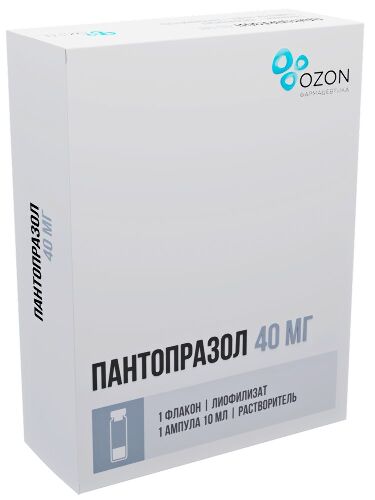 Пантопразол 40 мг 1 шт флакон лиофилизат для приготовления раствора для внутривенного введения + растворитель 10 мл 1 шт ампула