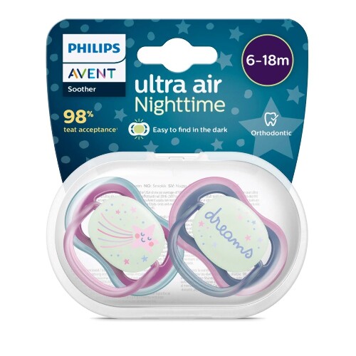 Avent соска-пустышка силиконовая ultra air night 6-18 мес 2 шт. scf376/14