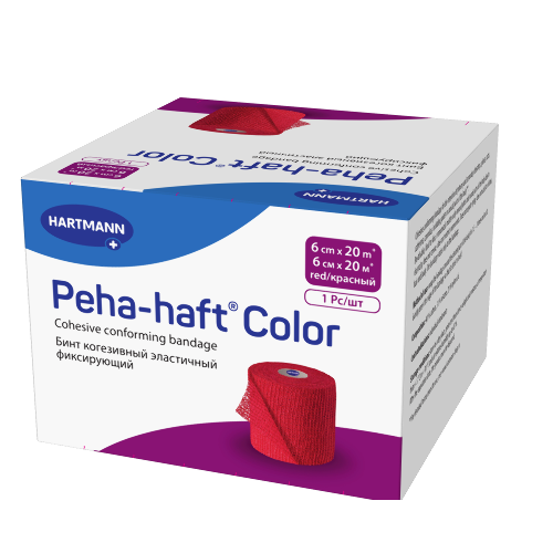 Бинт peha-haft color 6 смх20 м/красный когезивный эластичный фиксирующий