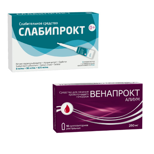 Набор для профилактики и лечения геморроя микроклизма Слабипрокт  4 шт. + Венапрокт алиум 0,25 N10 супп рект