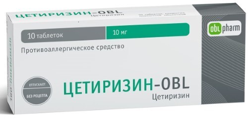 Цетиризин-obl 10 мг 10 шт. таблетки, покрытые пленочной оболочкой