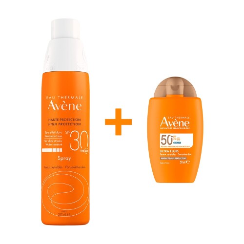 Набор AVENE СПРЕЙ СОЛНЦЕЗАЩИТНЫЙ SPF30 200МЛ + AVENE ФЛЮИД-ПЕРФЕКТОР ДЛЯ ЛИЦА СОЛНЦЕЗАЩИТНЫЙ УЛЬТРАЛЕГКИЙ SPF50+ 50МЛ