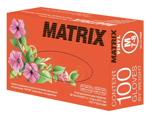 Перчатки смотровые matrix vinyl виниловые нестерильные неопудренные m 50 пар