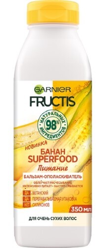 Fructis бальзам-ополаскиватель для очень сухих волос банан superfood питание 350 мл