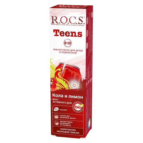 Rocs зубная паста teens вкус активного дня со вкусом колы и лимона 74 гр