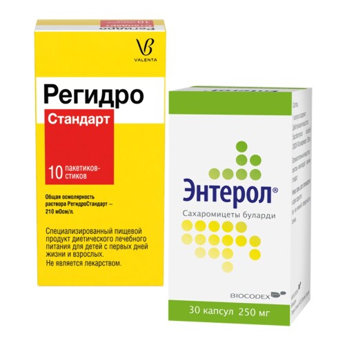 Набор из 1уп ЭНТЕРОЛ 250МГ №30 КАПС ФЛАК + 1уп РЕГИДРО СТАНДАРТ №10 ПАК по специальной цене