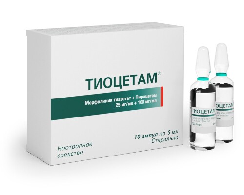 Купить Тиоцетам 0,025/мл+0,1/мл раствор для внутривенного и внутримышечного введения 5 мл ампулы 10 шт. цена
