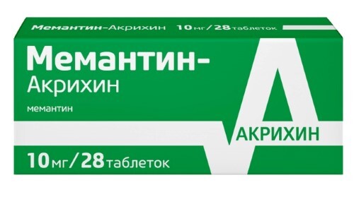 Мемантин-акрихин 10 мг 28 шт. таблетки, покрытые пленочной оболочкой