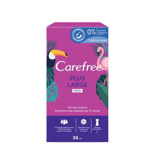 Купить Carefree plus large fresh прокладки ежедневные экстра защита с ароматом свежести большой размер 36 шт. цена