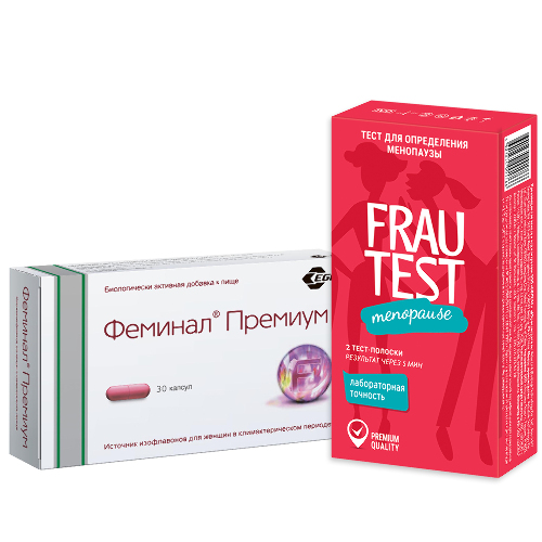 Набор  ФЕМИНАЛ ПРЕМИУМ N30 КАПС ПО 221МГ + ТЕСТ ДЛЯ ОПРЕДЕЛЕНИЯ МЕНОПАУЗЫ FRAUTEST 2шт.