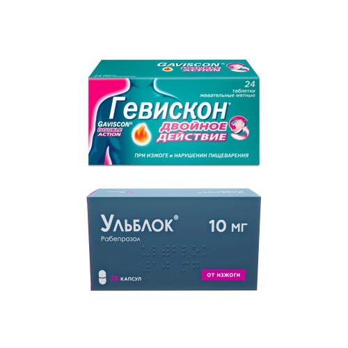 Набор Ульблок 0,01 №28 капс + Гевискон двойное действие №24 табл жев/мята со скидкой