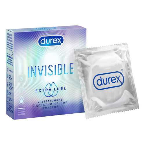 Презервативы Durex Invisible Extra Lube ультратонкие с дополнительной смазкой из натурального латекса для максимальной чувствительности