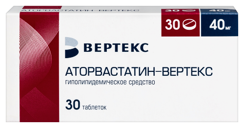 Аторвастатин-вертекс 40 мг 30 шт. блистер таблетки, покрытые пленочной оболочкой