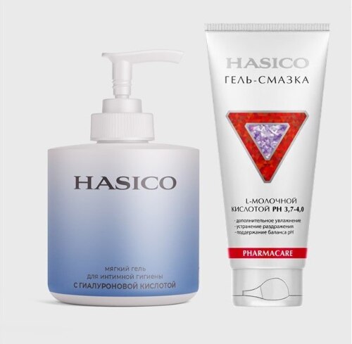 Набор из 2х средств HASICO: гель для интимной гигиены с гиалуроновой кислотой + ГЕЛЬ-СМАЗКА С L-МОЛОЧНОЙ КИСЛОТОЙ 100 МЛ