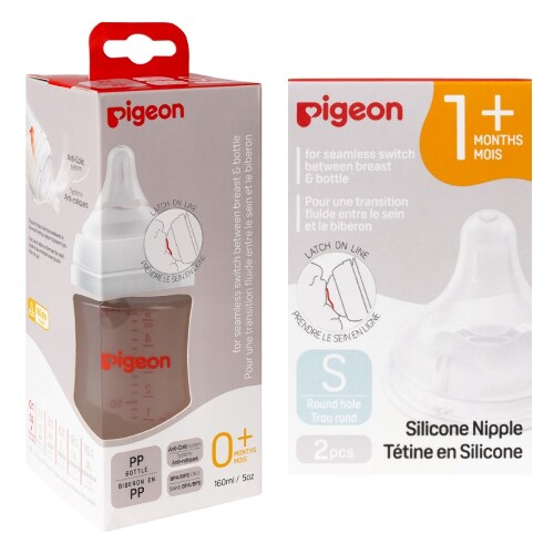Набор Pigeon  Бутылочка для кормления полипропилен 0+ 160Мл + Pigeon Соска силикон для Бутылочки для кормления 1+/S N2