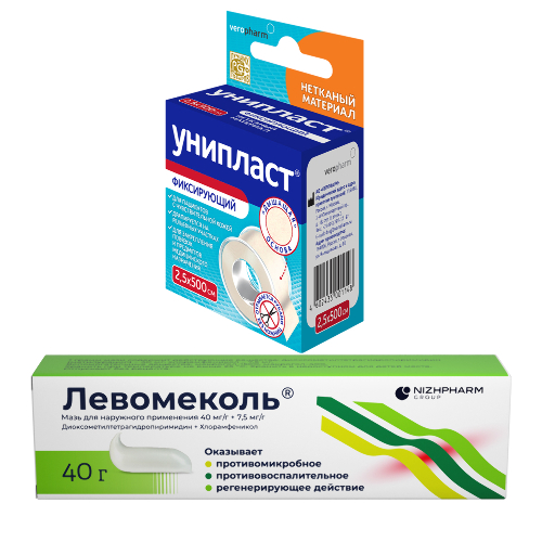 Набор для ран Унипласт фикс. нетканый 2,5х500 см и Левомеколь 40 гр