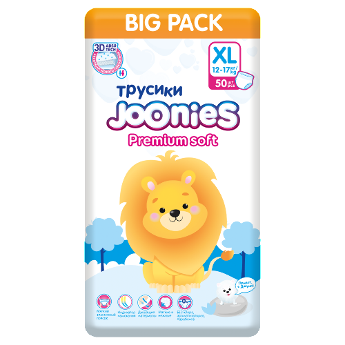 Купить Joonies premium soft подгузники-трусики для детей xl/12-17 кг 50 шт. цена