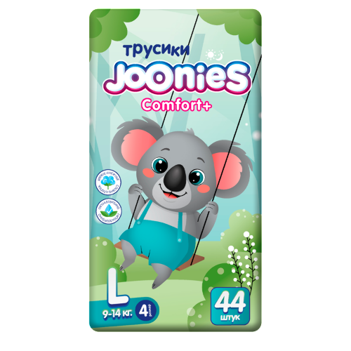 Joonies comfort+ подгузники-трусики для детей размер l 9-14 кг 44 шт.