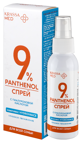 Krassa med panthenol 9% спрей после загара для всей семьи глубокое увлажнение с гиалуроновой кислотой 100 мл