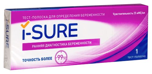 Тест д/опр беременности i-sure 1 шт./чувстельность 25 мме/мл
