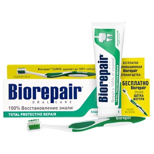 Купить BIOREPAIR НАБОР TOTAL PROTECTIVE REPAIR/ЗУБНАЯ ПАСТА 75МЛ+ЩЕТКА/СРЕДНЯЯ цена