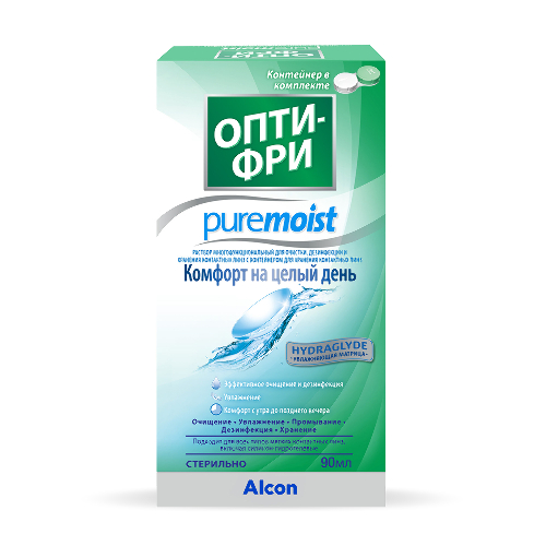 Опти-фри pure moist раствор многофункциональный для очистки дезинфекции и хранения линз 90 мл+контейнер